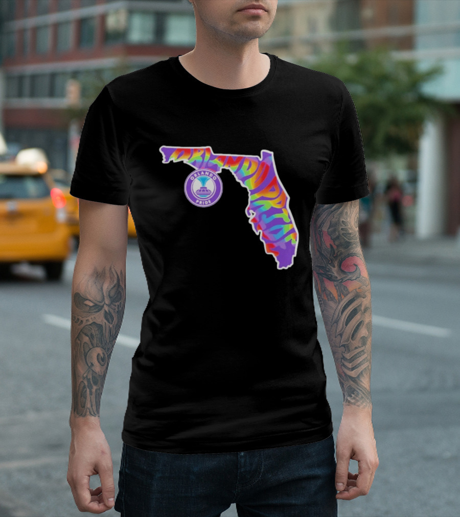 Orlando Pride Groovy Rainbow Florida Map T-Shirt