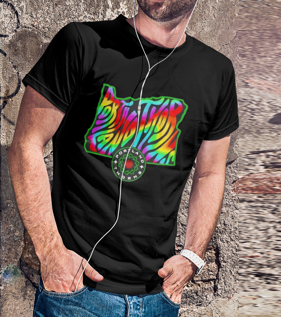 Portland Thorns Groovy Pride State Oregon Map Rainbow T-Shirt