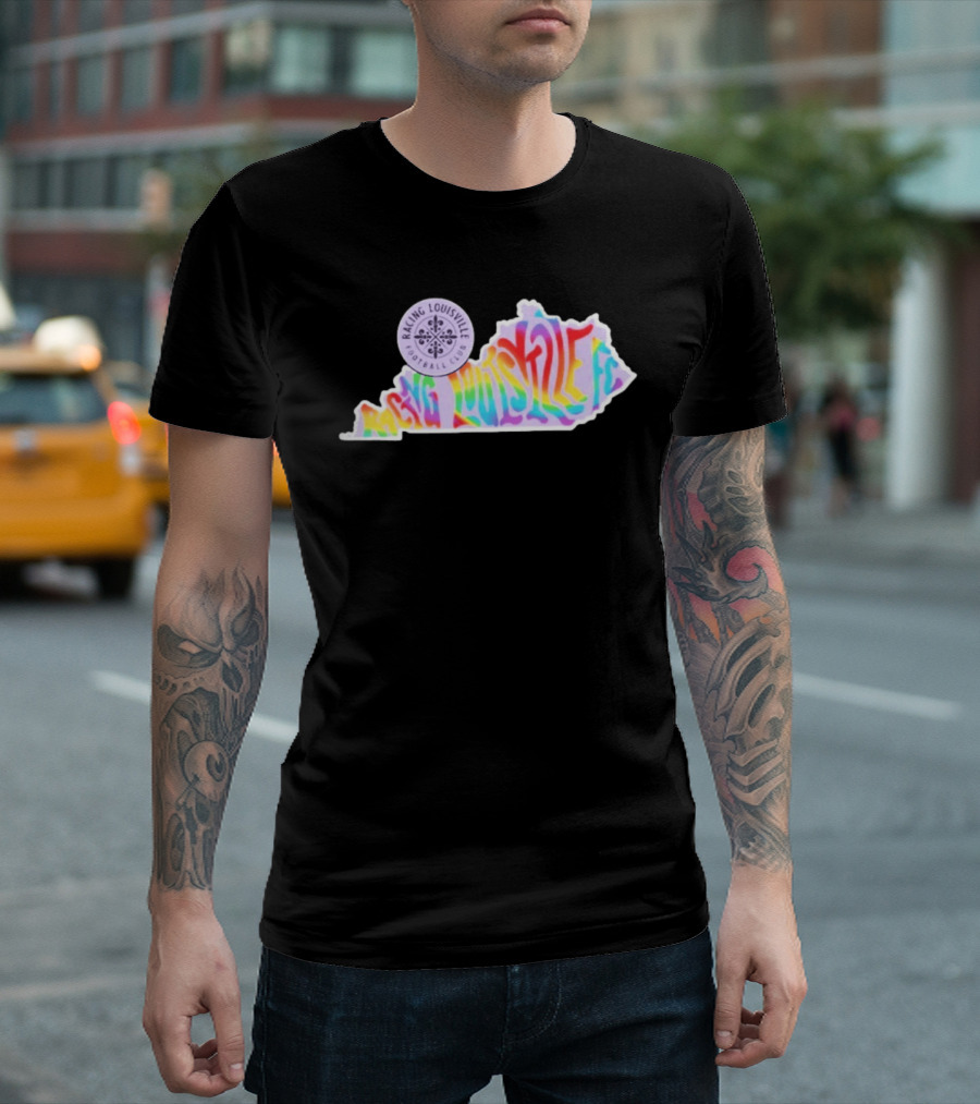 Racing Louisville FC Pride Kentucky State Map Groovy T-Shirt