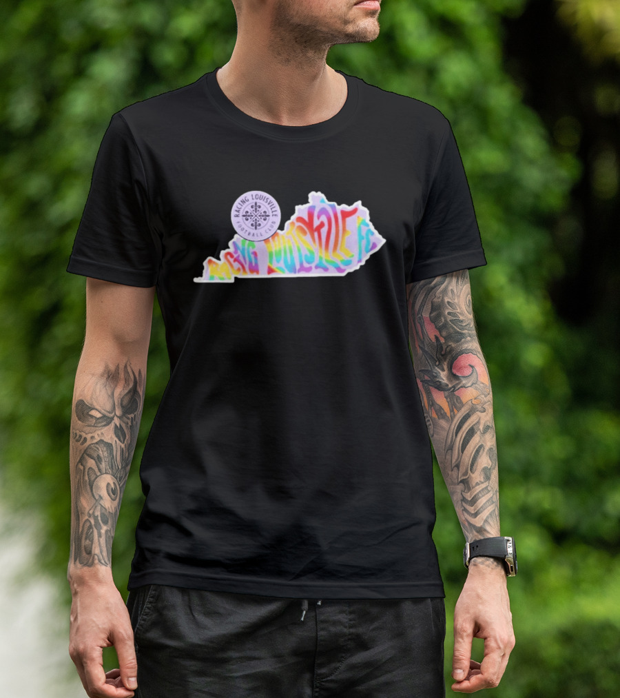 Racing Louisville FC Pride Kentucky State Map Groovy T-Shirt