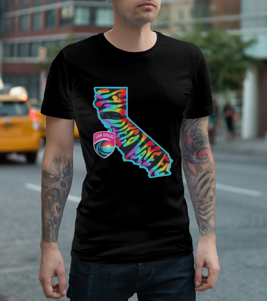 San Diego Wave FC Groovy Pride California Map T-Shirt