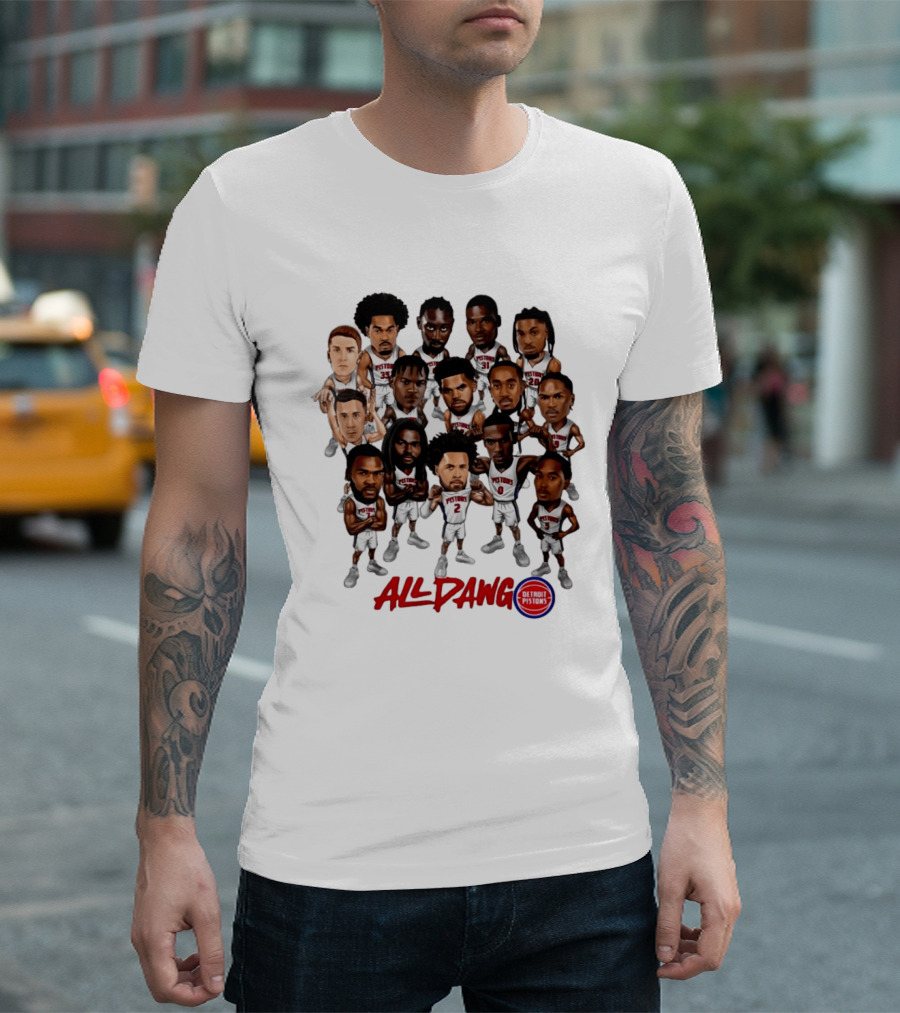 Detroit Pistons All Dawg Team Caricature Players T-Shirt