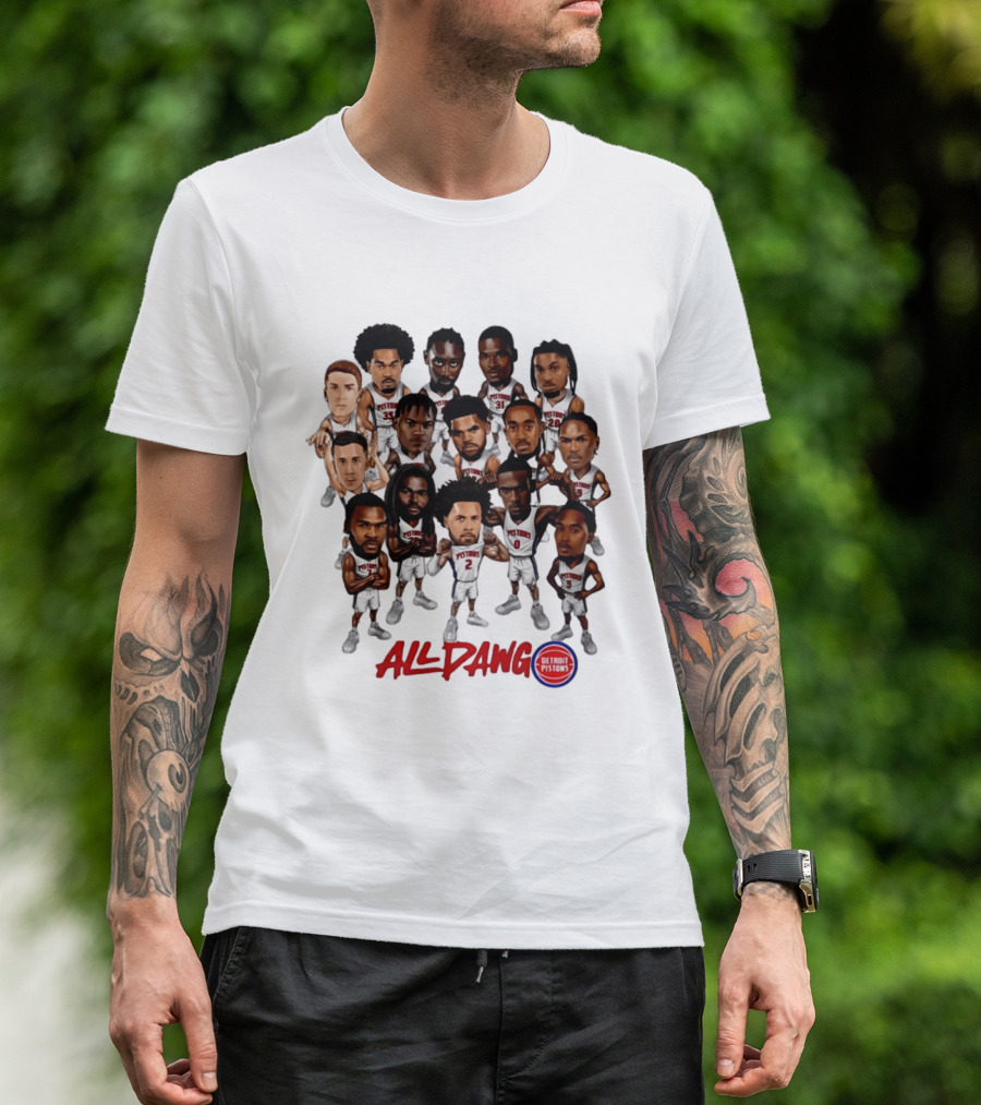 Detroit Pistons All Dawg Team Caricature Players T-Shirt