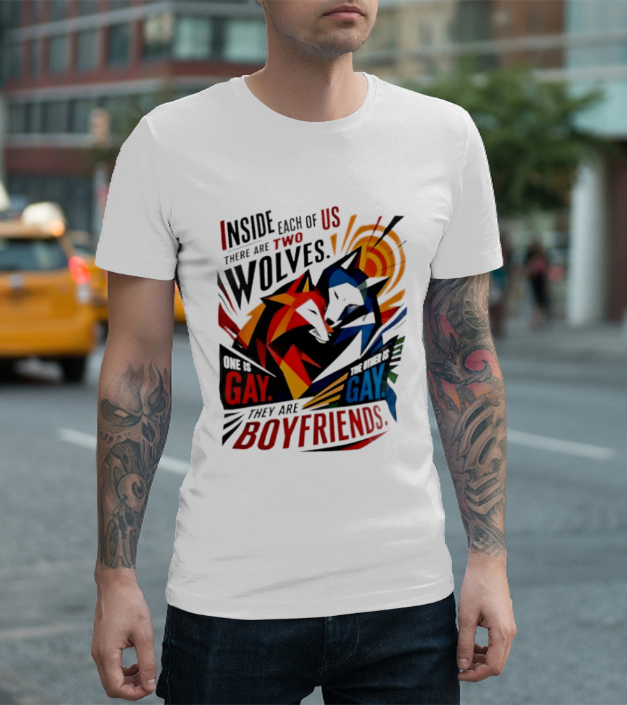 Inside Each Of Us There Are Two Wolves One Is Gay The Other Is Gay They Are Boyfriends T-Shirt