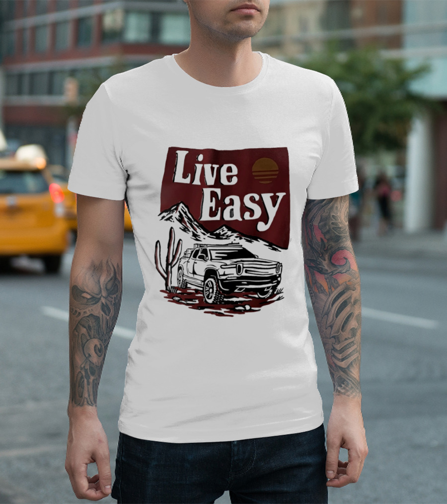 Live Easy Bronco Car Desert Adventure Sunset T-Shirt