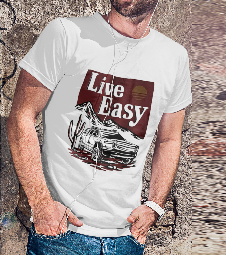 Live Easy Bronco Car Desert Adventure Sunset T-Shirt