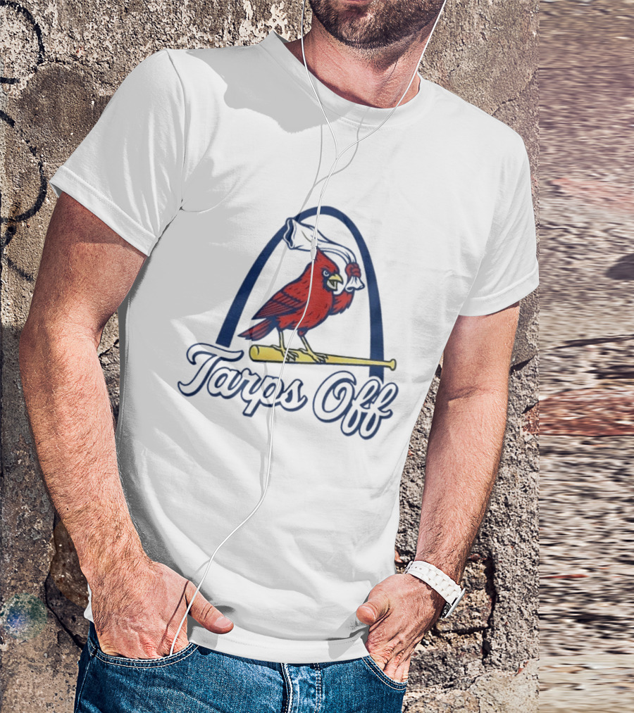 St. Louis Cardinals Tarps Off Bird Logo Arch Baseball T-Shirt