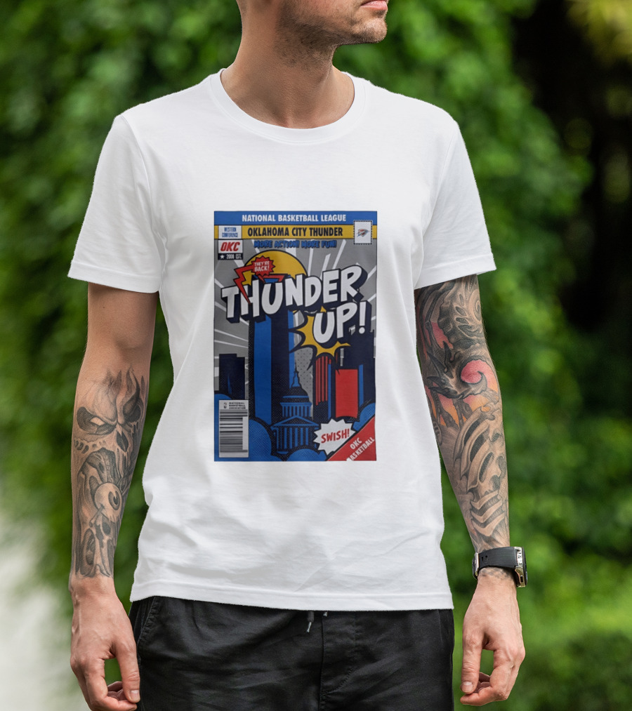 National Basketball League Oklahoma City Thunder Up Comic Swish They're Back OKC Basketball T-Shirt