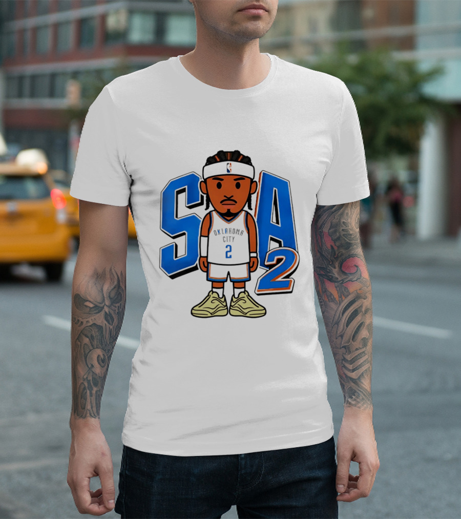 Shai Gilgeous Alexander Oklahoma City 2 Blue SA Caricature T-Shirt