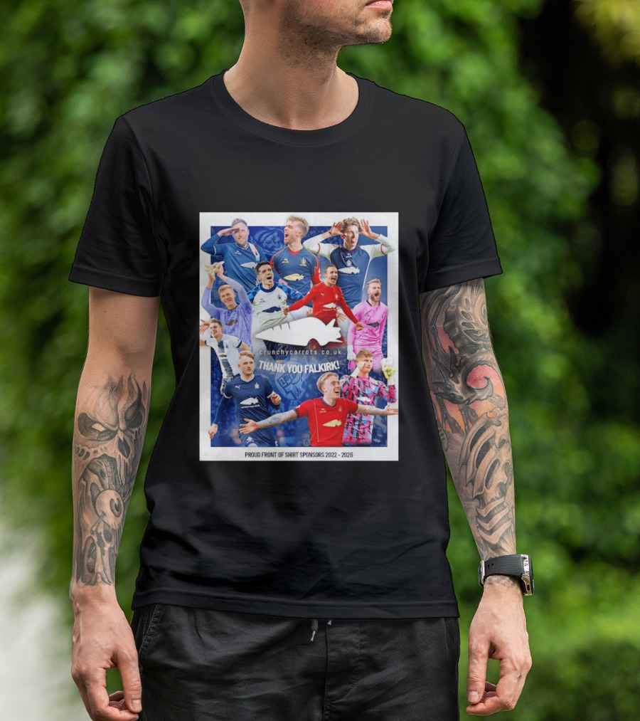 Crunchycarrots.co.uk Thank You Falkirk FC Proud Front Of Sponsors 2022 2026 T-Shirt