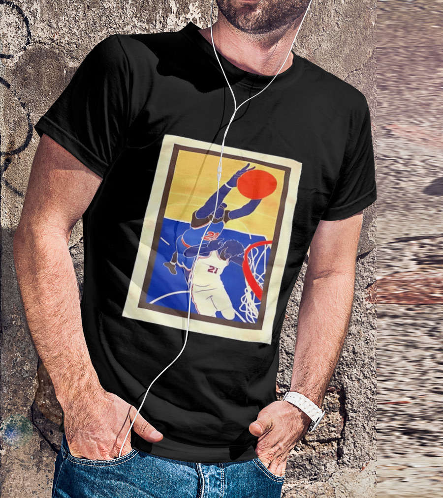 Mitchell Robinson 23 Dunking Joel Embiid 21 New York Knicks Basketball NBA 2026 T-Shirt