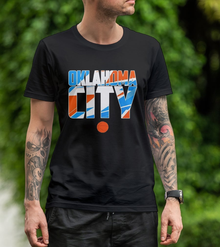 Oklahoma City Basketball Pride Colorful Lettering With Orange Basketball T-Shirt
