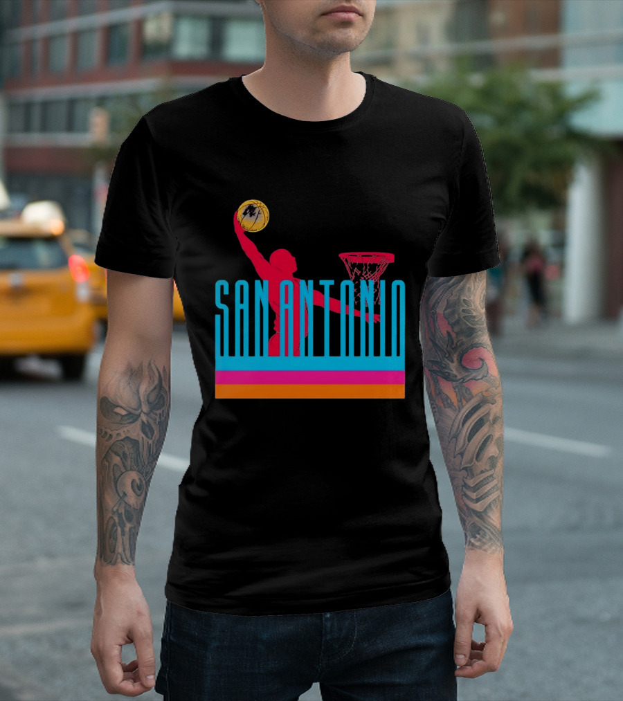 San Antonio Basketball Dunking Pink T-Shirt