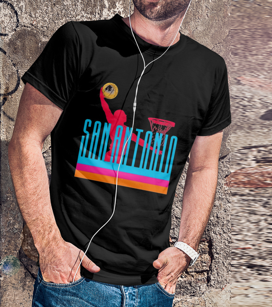 San Antonio Basketball Dunking Pink T-Shirt