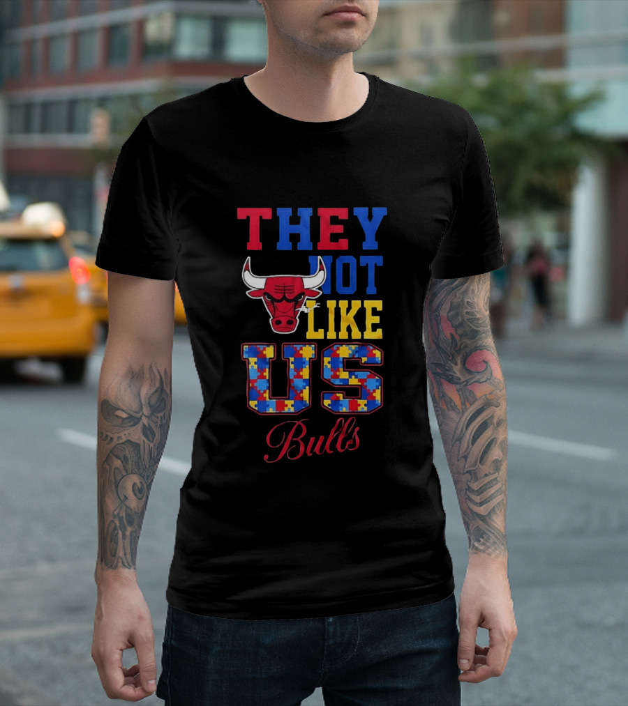 They Not Like Us Autism Awareness Chicago Bulls Puzzle Pieces T-Shirt