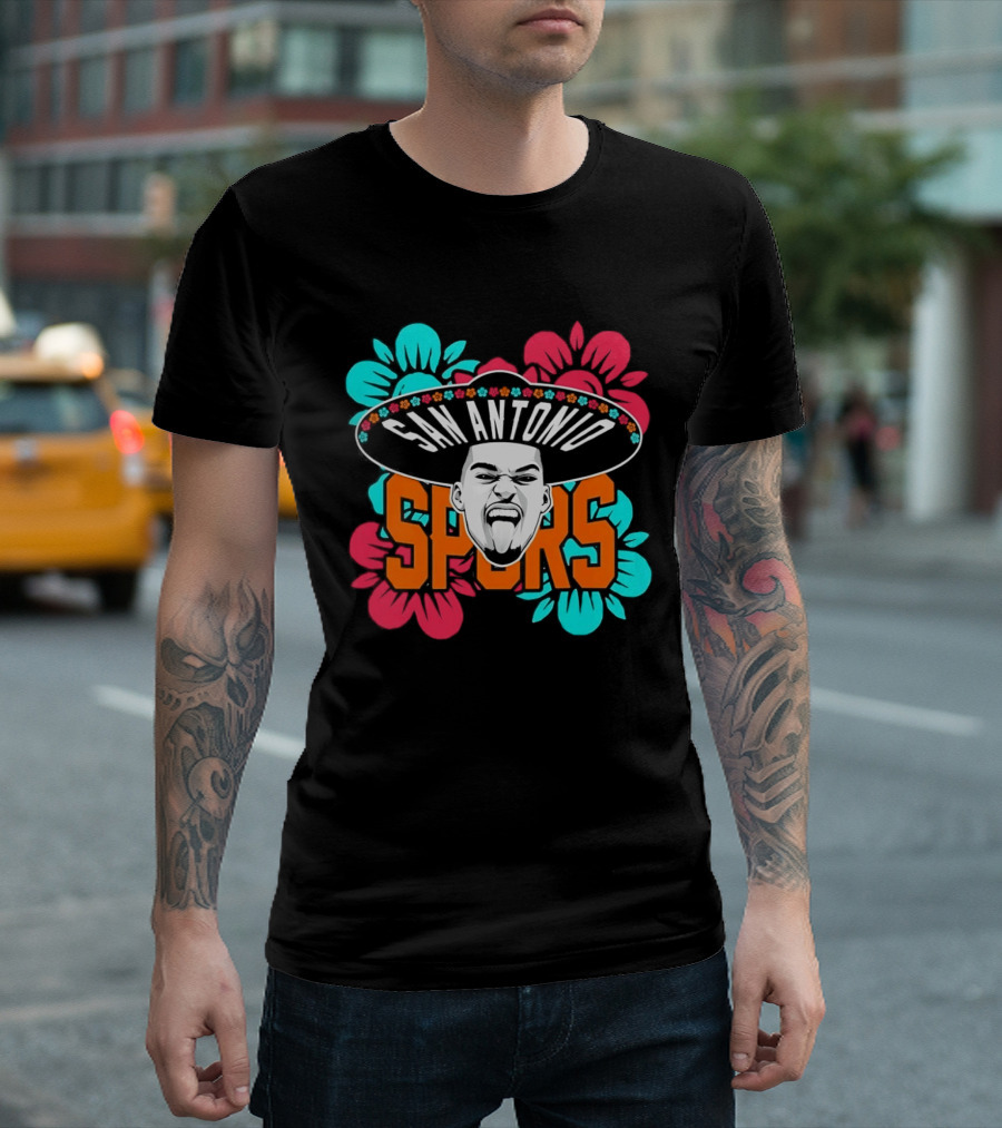 San Antonio Spurs Victor Wembanyama Sombrero Flowers T-Shirt