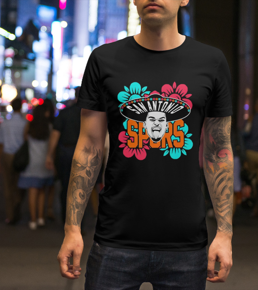 San Antonio Spurs Victor Wembanyama Sombrero Flowers T-Shirt