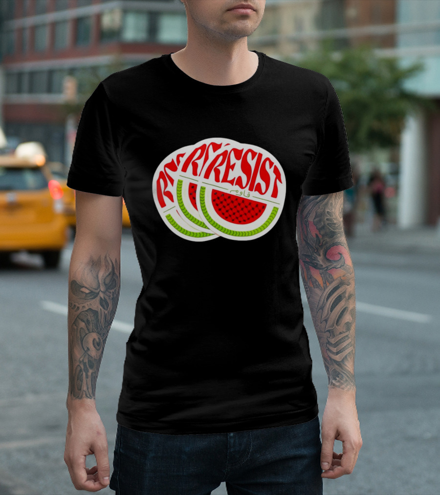 Watermelon Keffiyeh Resist Free Palestine Arabic Text قاوم T-Shirt