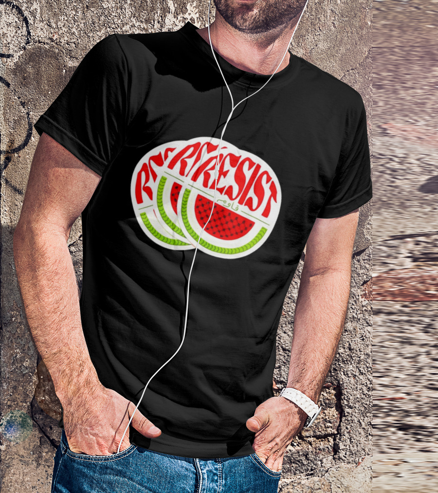Watermelon Keffiyeh Resist Free Palestine Arabic Text قاوم T-Shirt