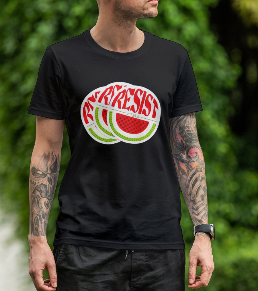 Watermelon Keffiyeh Resist Free Palestine Arabic Text قاوم T-Shirt