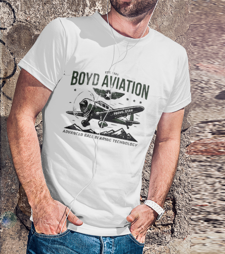 Boyd Aviation Advanced Ball Bearing Technology See The Stars Airplane And Mountain Scene T-Shirt