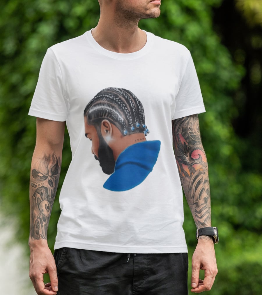 Drake Cornrow Braid Hairstyle Blue Sparkle T-Shirt