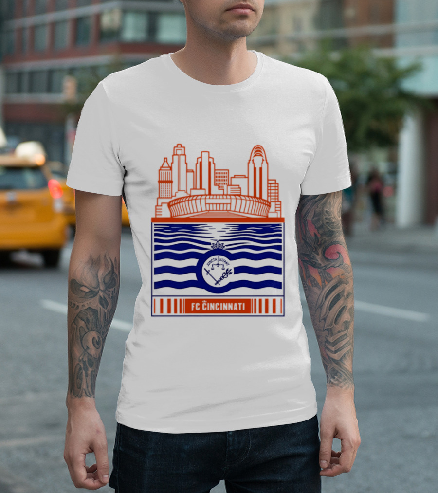 FC Cincinnati Stadium Skyline With River Flag T-Shirt