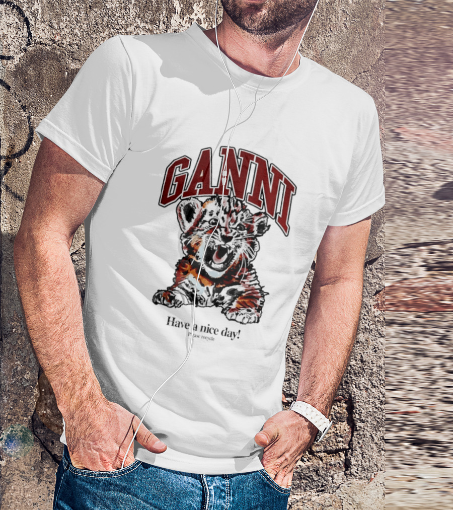 Ganni Have A Nice Day Please Recycle Tiger T-Shirt