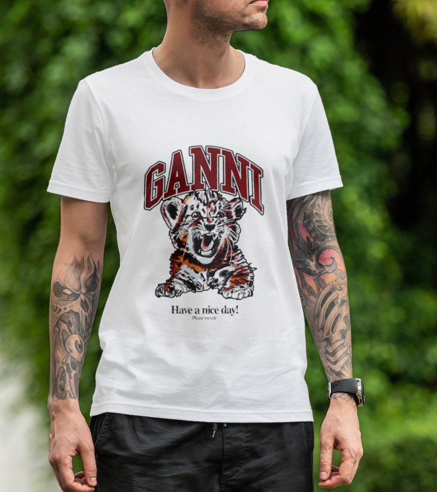 Ganni Have A Nice Day Please Recycle Tiger T-Shirt