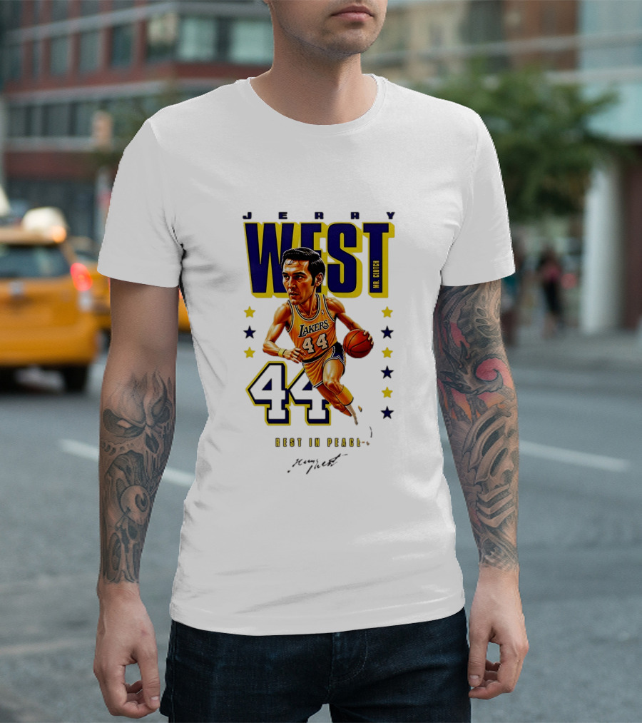 Jerry West Mr. Clutch Lakers Legend 44 Rest In Peace Caricature T-Shirt