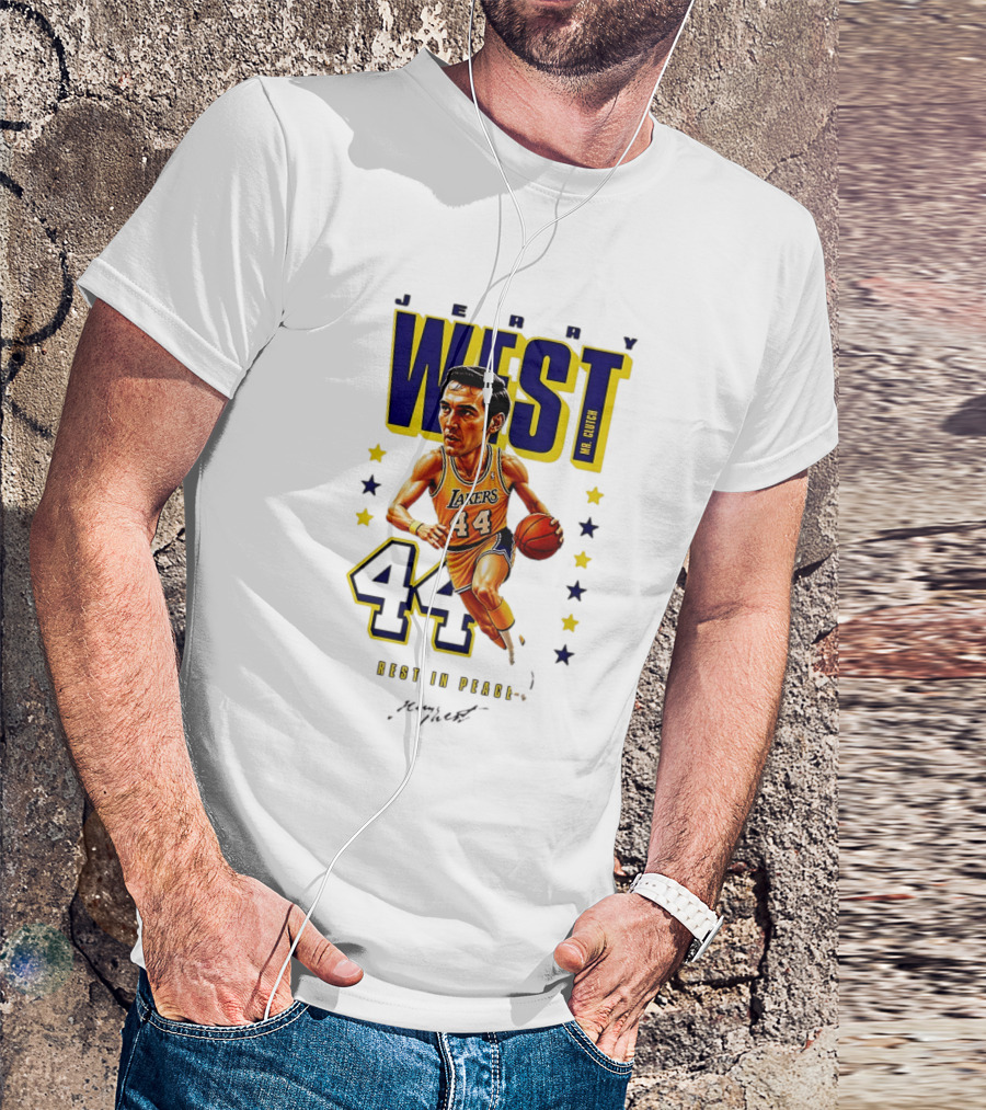 Jerry West Mr. Clutch Lakers Legend 44 Rest In Peace Caricature T-Shirt