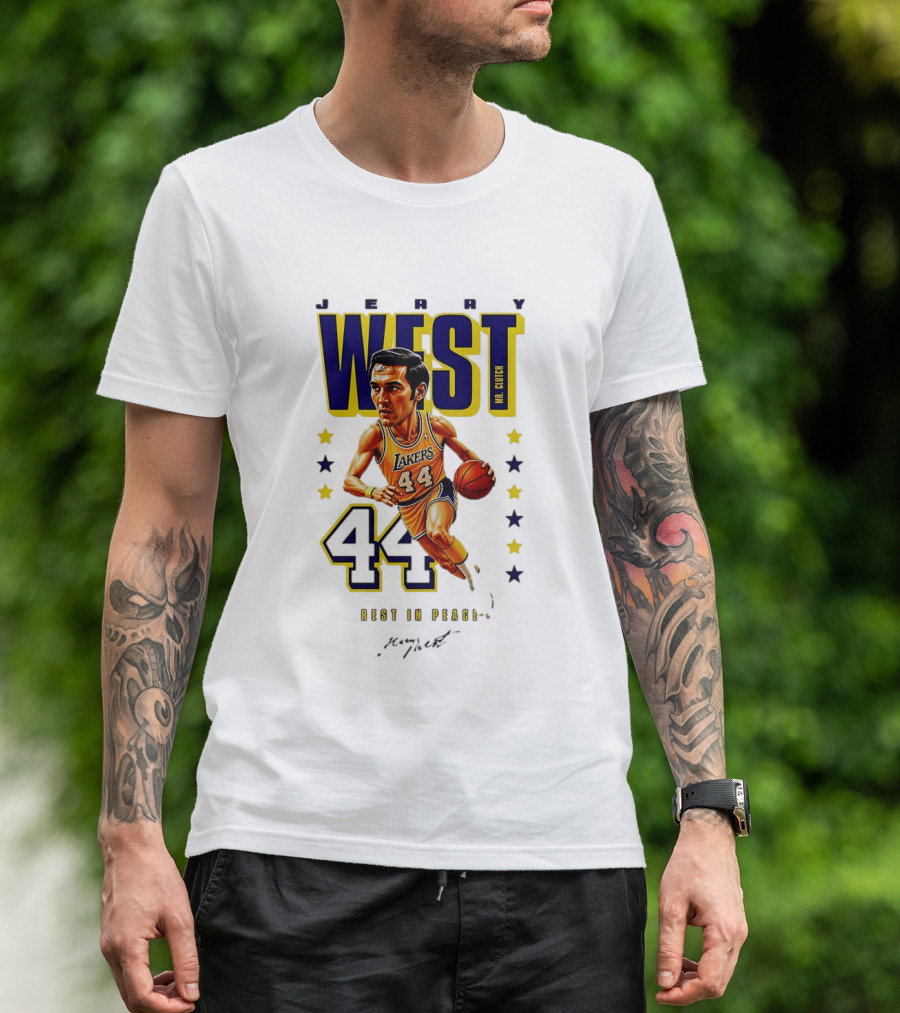 Jerry West Mr. Clutch Lakers Legend 44 Rest In Peace Caricature T-Shirt