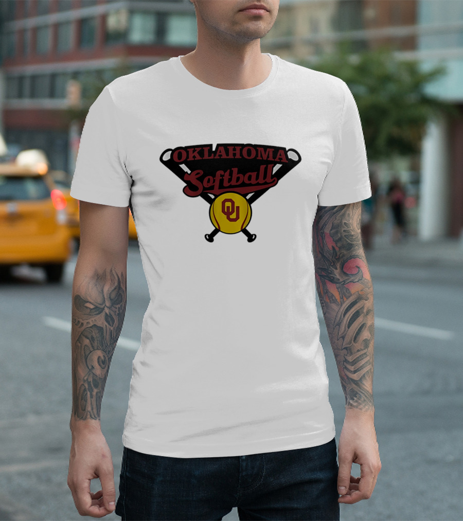 Oklahoma Softball OU Crossed Bats Yellow Ball T-Shirt