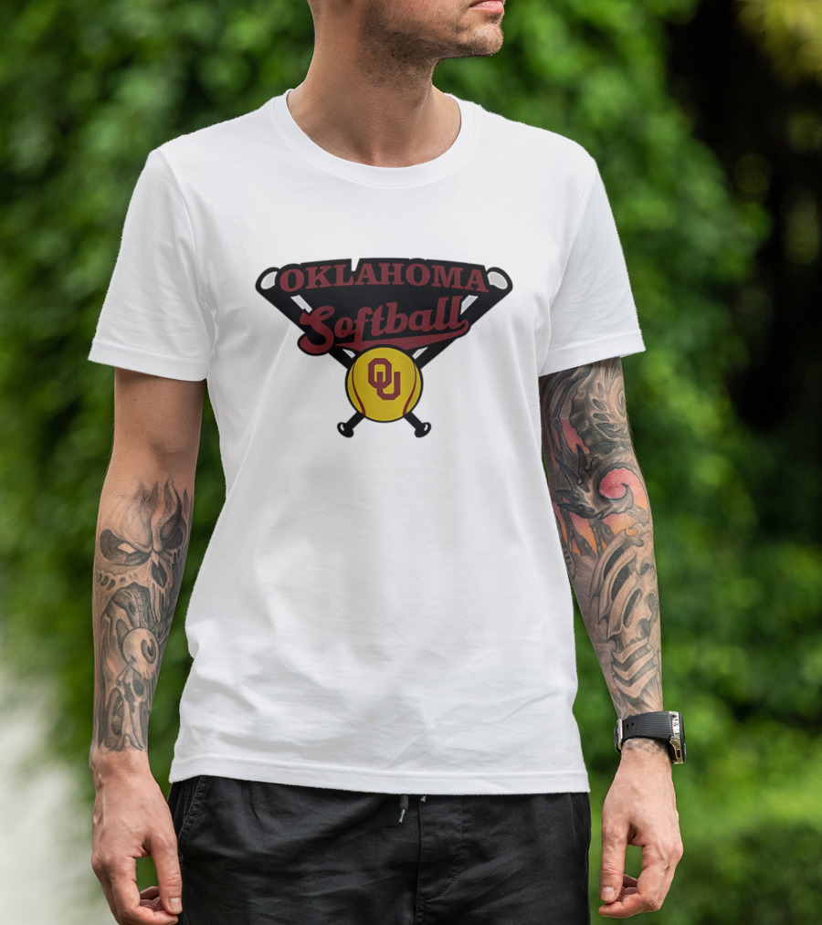 Oklahoma Softball OU Crossed Bats Yellow Ball T-Shirt