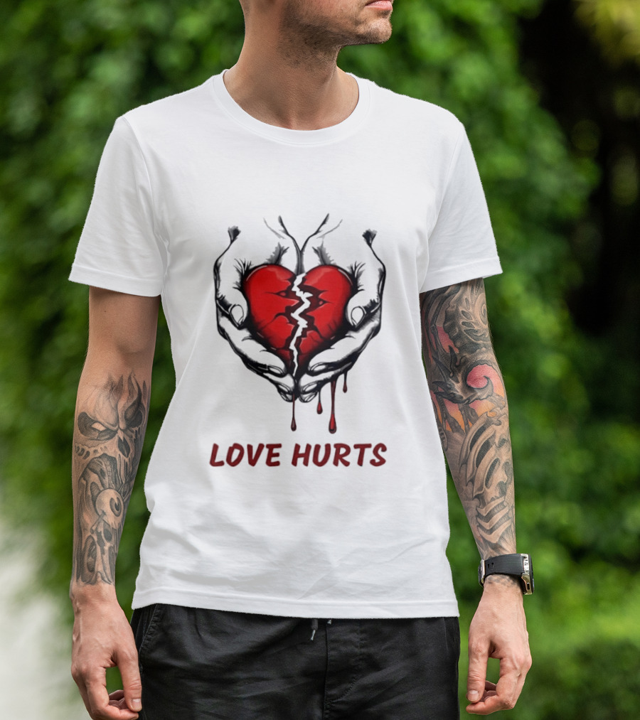 Love Hurts Bleeding Broken Heart Emotional Expression T-Shirt