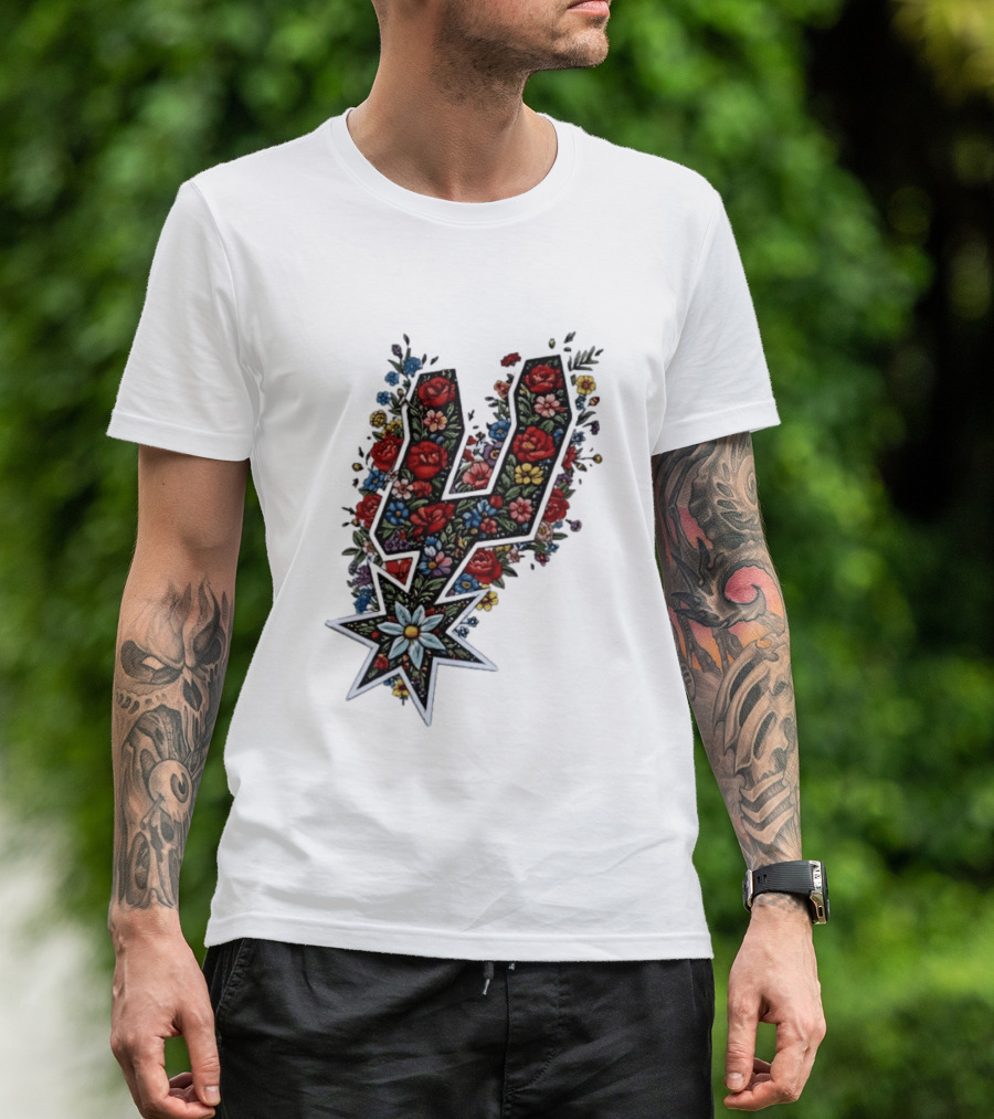 San Antonio Spurs Floral Rose Garden Spurs Team T-Shirt