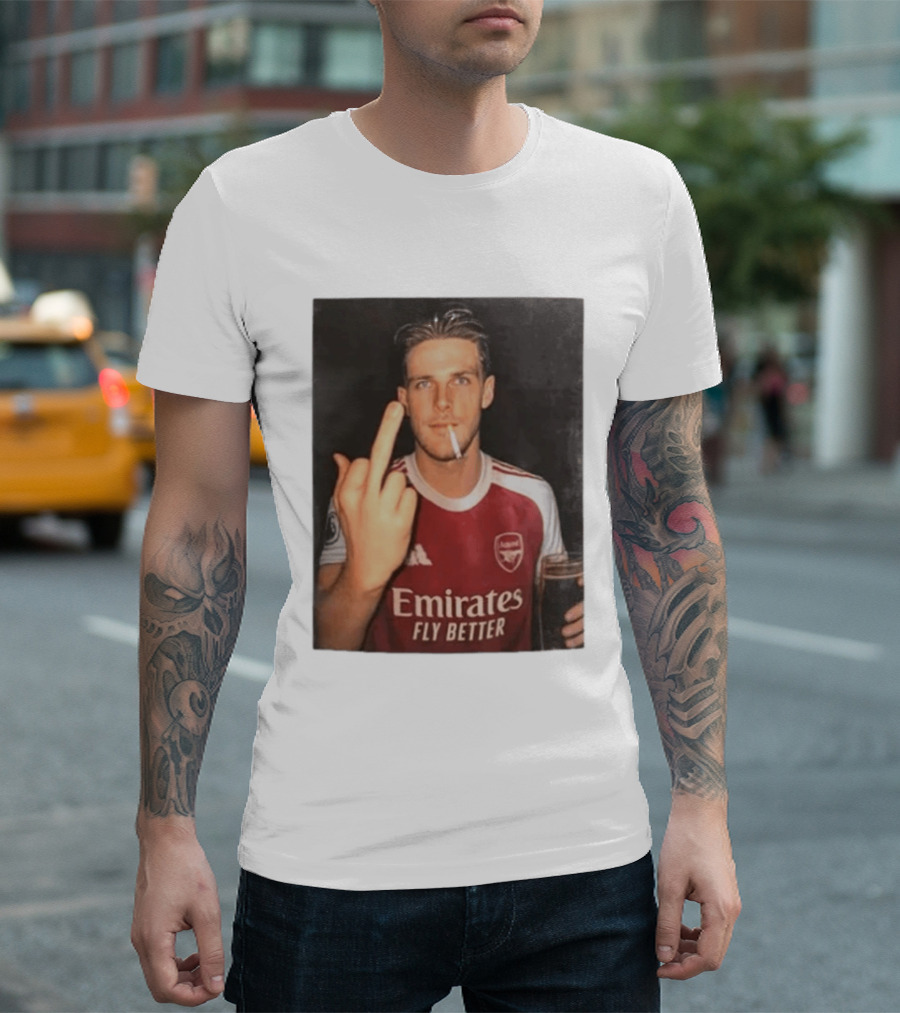 Emirates Fly Better Arsenal Middle Finger Smoking Soccer Player T-Shirt