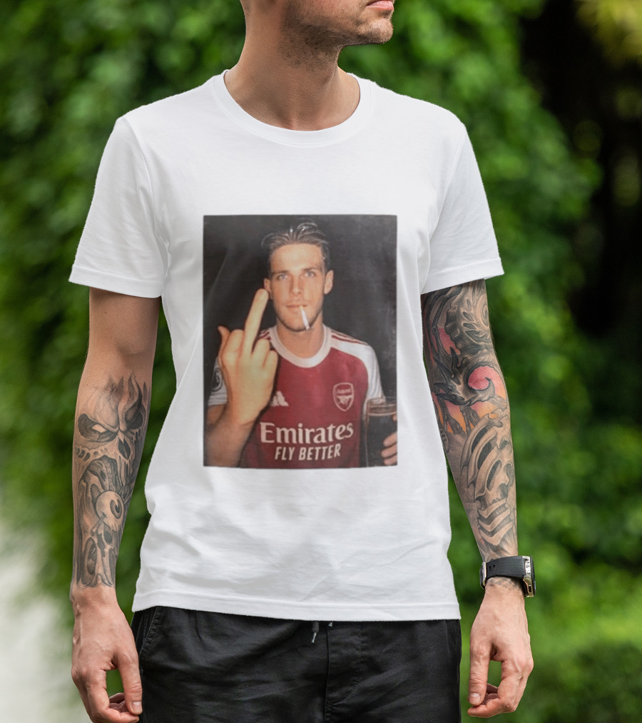 Emirates Fly Better Arsenal Middle Finger Smoking Soccer Player T-Shirt