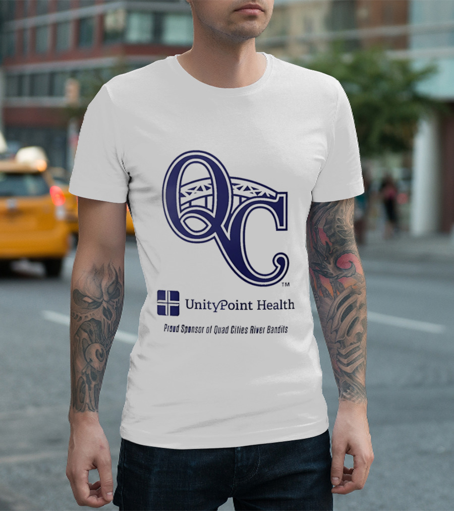 QC River Bandits UnityPoint Health Proud Sponsor Quad Cities Bridge T-Shirt