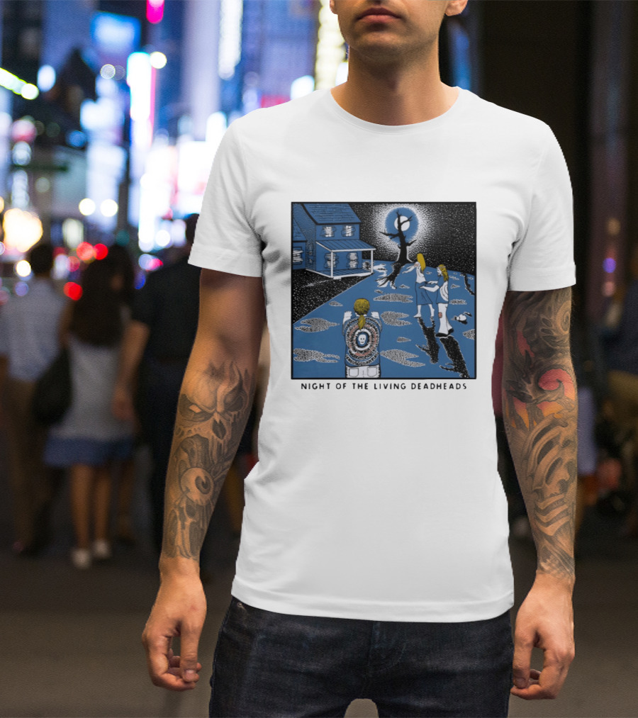 Ken Brown 90s Night Of The Living Deadheads House With Skull And Dancing Figures T-Shirt