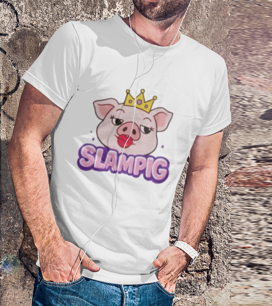 Slam Pig Princess Crown Cartoon With Kissy Lips T-Shirt