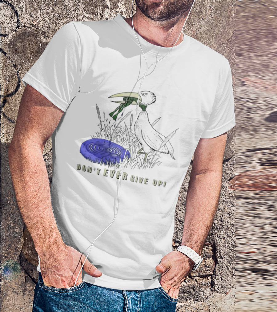 Frog Vs Bird Struggle Never Give Up Inspiring Cartoon Scene T-Shirt