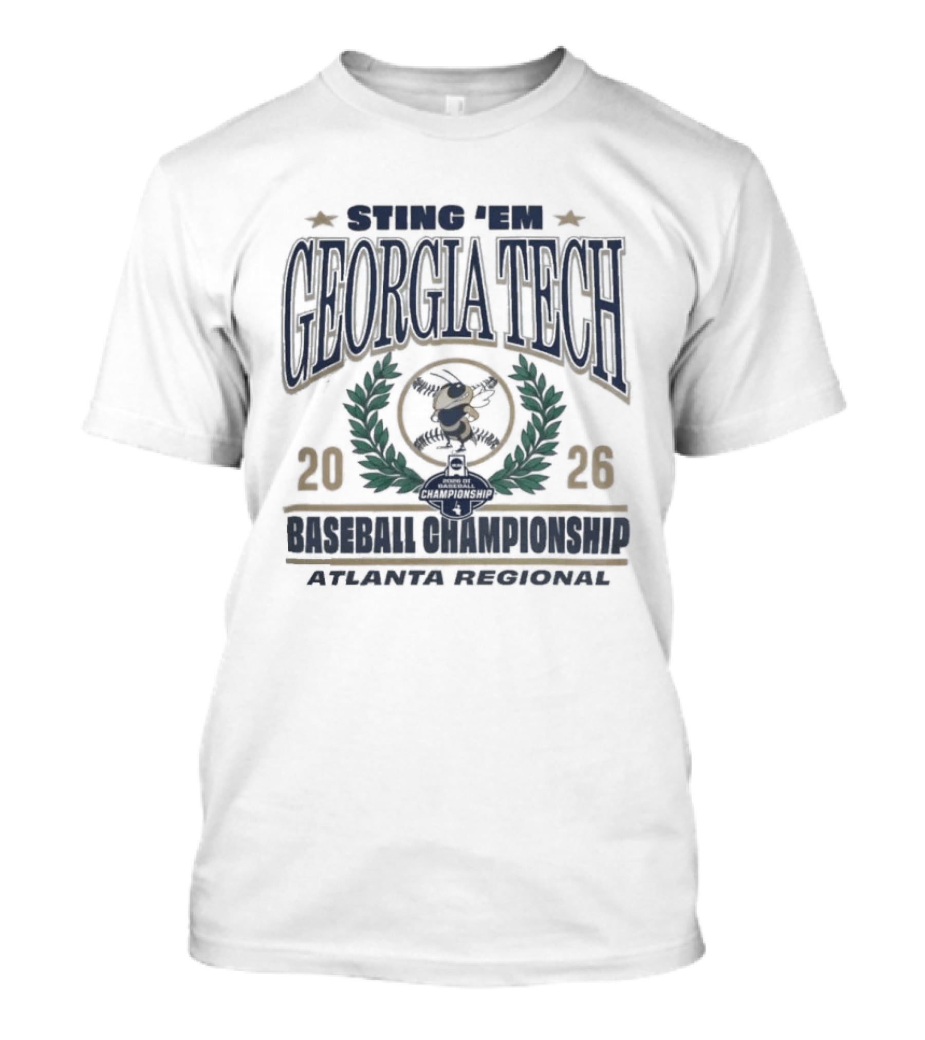 Georgia Tech Swing The Yellow Jackets 2026 Baseball Championship Atlanta Regional Laurel Wreath T-Shirt