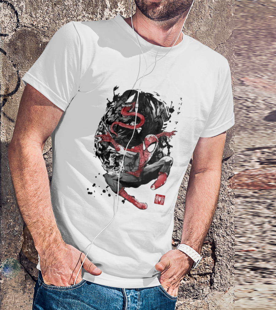 Spider Man Venom Japanese The Spider And The Symbiote Sumi E T-Shirt