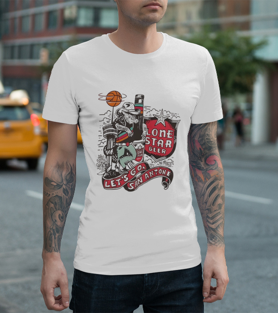 Lone Star Beer Let's Go San Antone Basketball Skyline T-Shirt