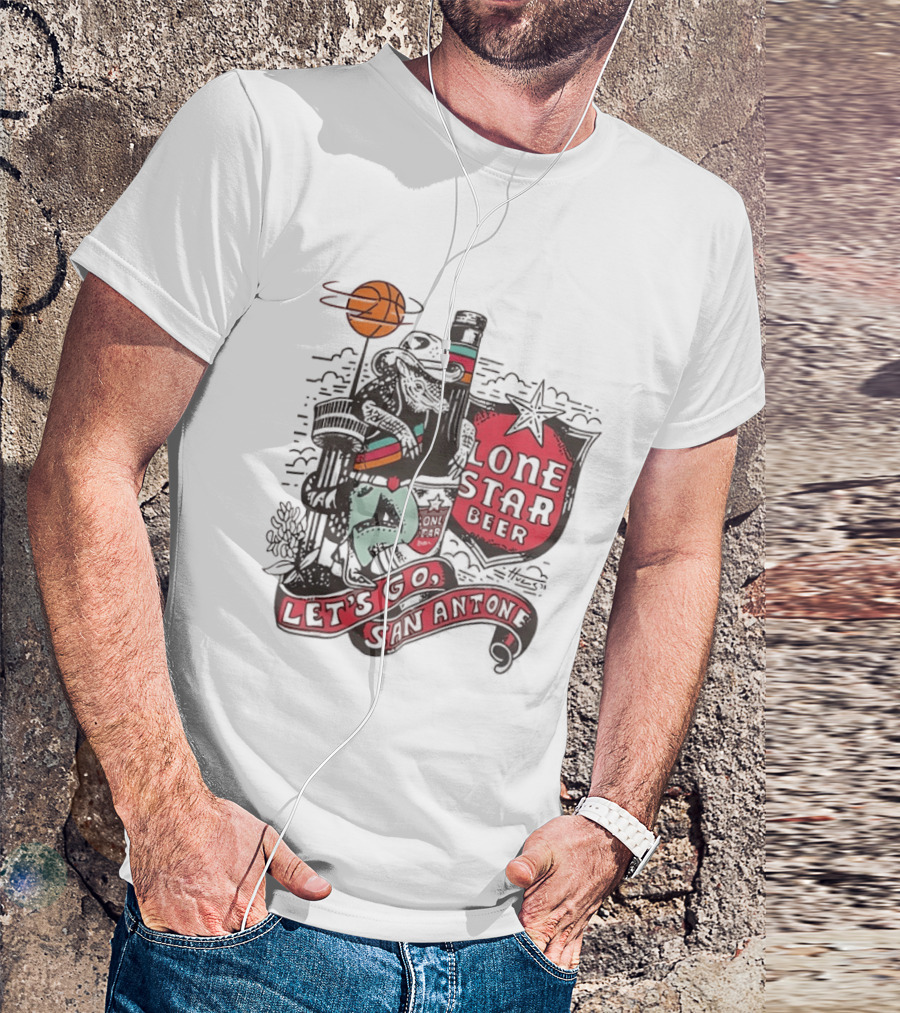 Lone Star Beer Let's Go San Antone Basketball Skyline T-Shirt