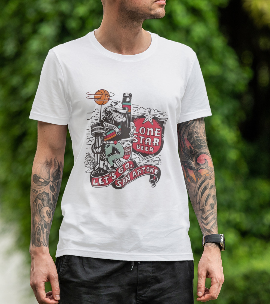 Lone Star Beer Let's Go San Antone Basketball Skyline T-Shirt