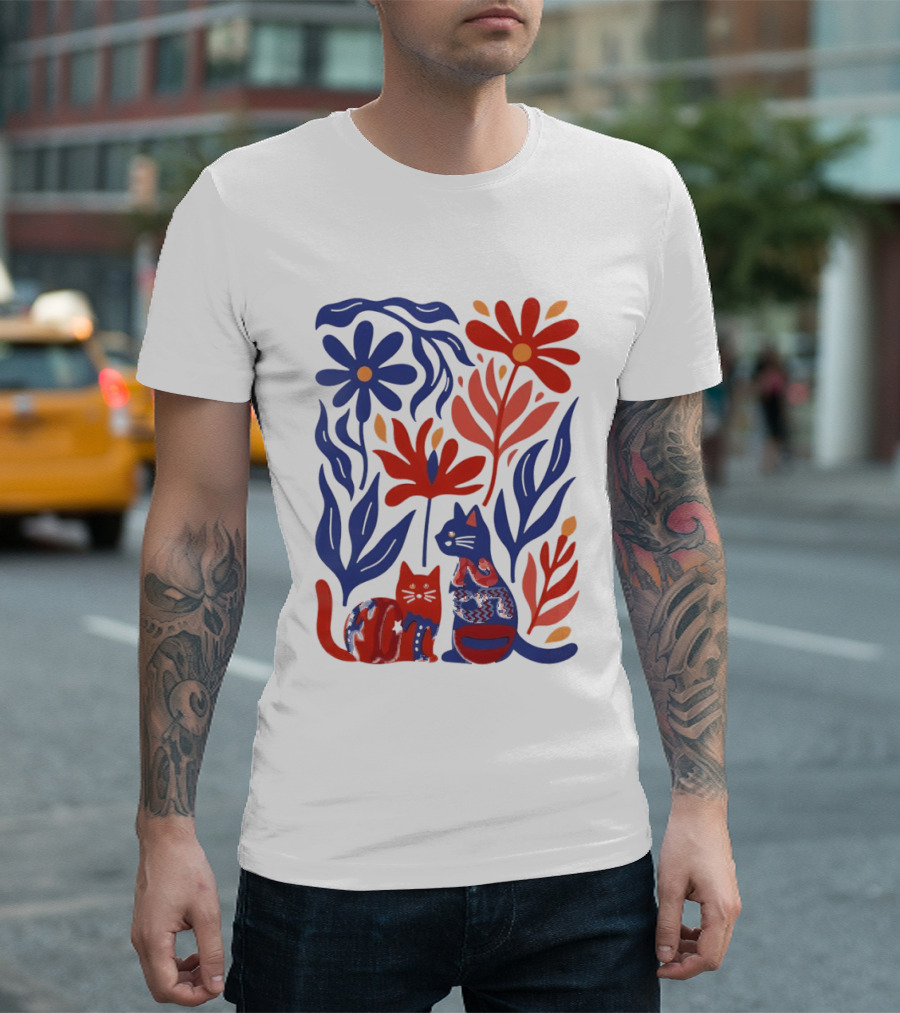 Subtle F Trump Cat Lover USA 250th Still Resisting Floral Cats T-Shirt