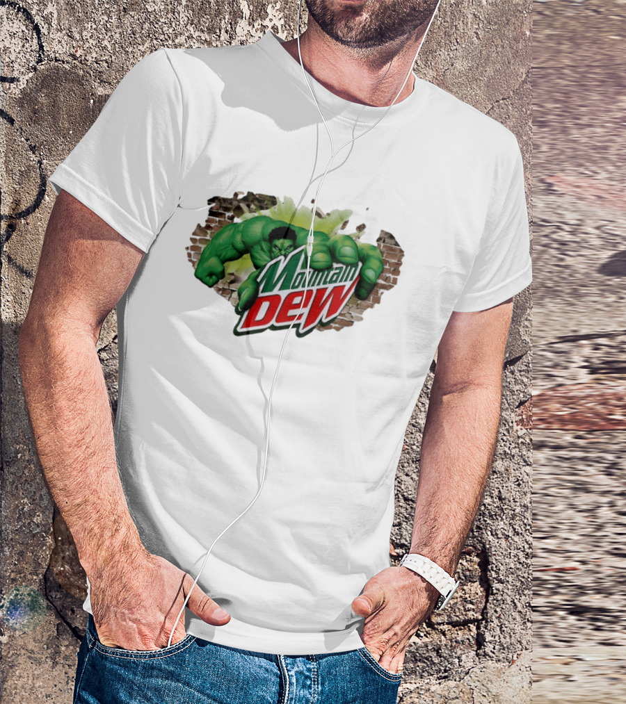Hulk Smashing Through Brick Wall Mountain Dew Collaboration T-Shirt