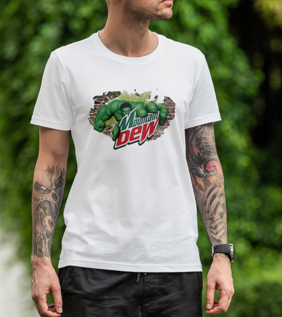 Hulk Smashing Through Brick Wall Mountain Dew Collaboration T-Shirt